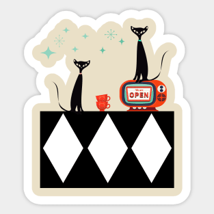 Black Cats Sitting on Vintage Furniture Sticker